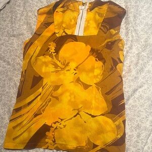 Vintage - XS Floral Yellow and Brown Sleeveless Top